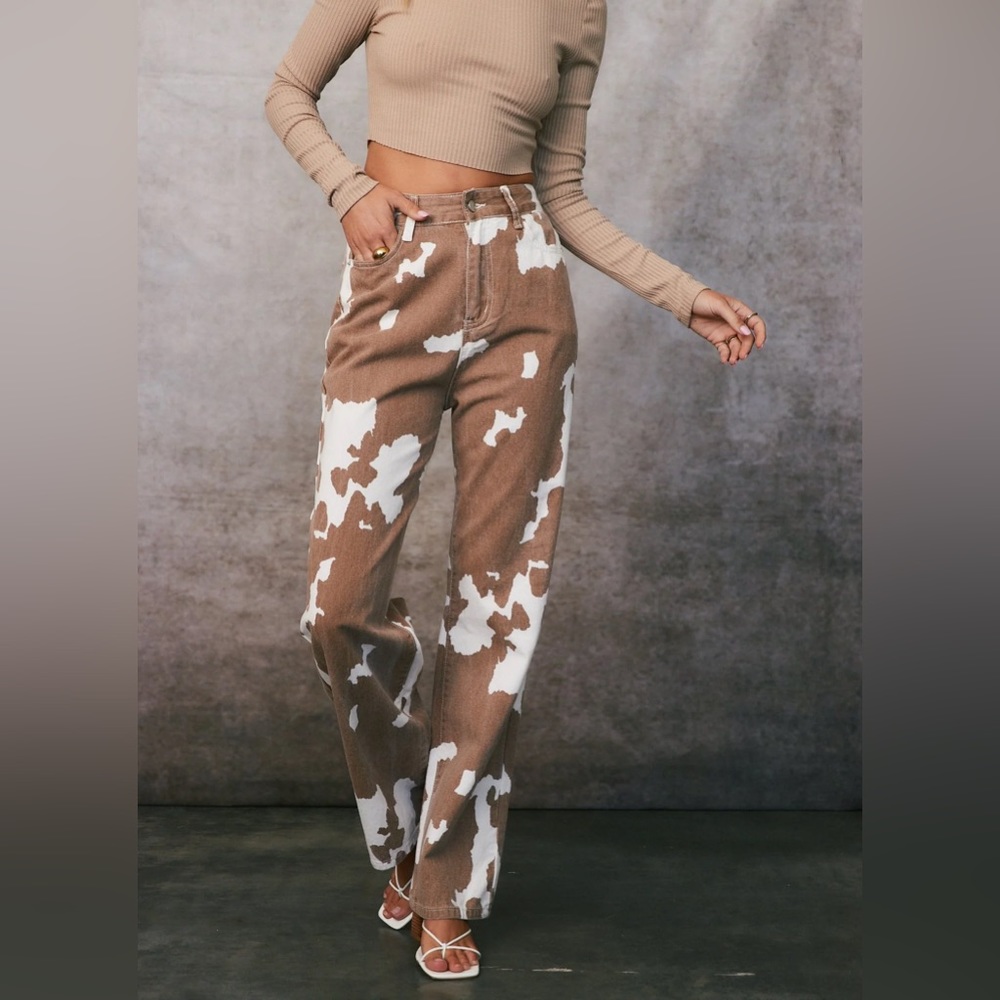 12th Tribe Midland Cow Print Jeans